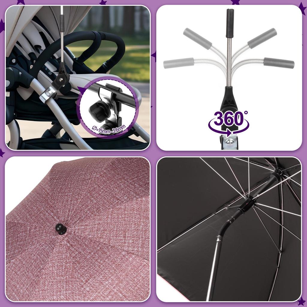 33" Baby Pram Umbrella, Stroller Umbrella with Adjustable Fixing Clamp, Sun Cover for Bike