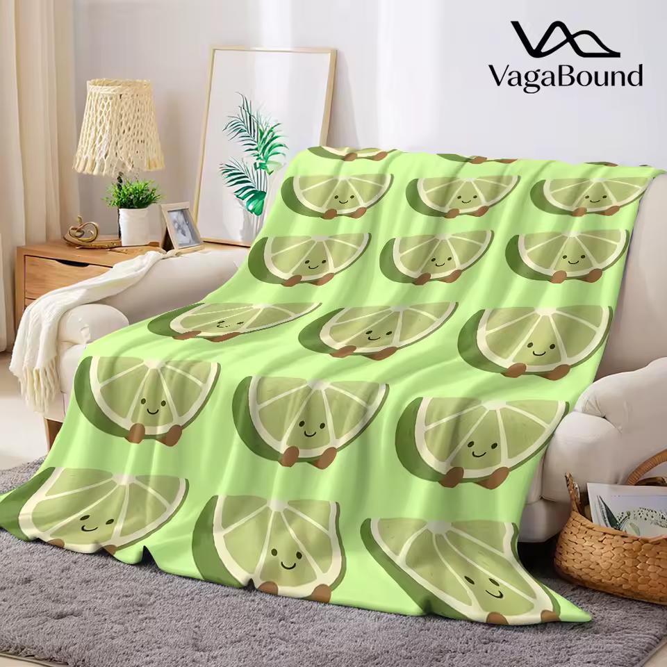 Smiling Lime Slices Flannel Blanket Warm Soft Halloween Christmas Couch Warm Cozy Decorative Decor Gift for All Season