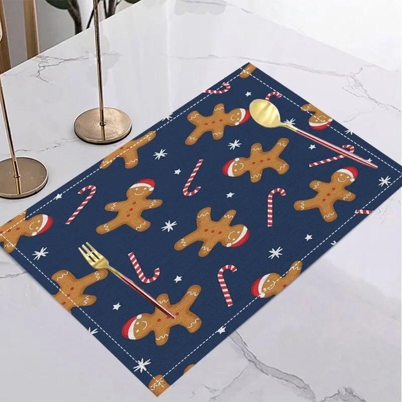 4/6/8pcs Christmas Gingerbread Man Placemats Holiday Table Home Kitchens Christmas Halloween Thanksgiving and New Year Decor