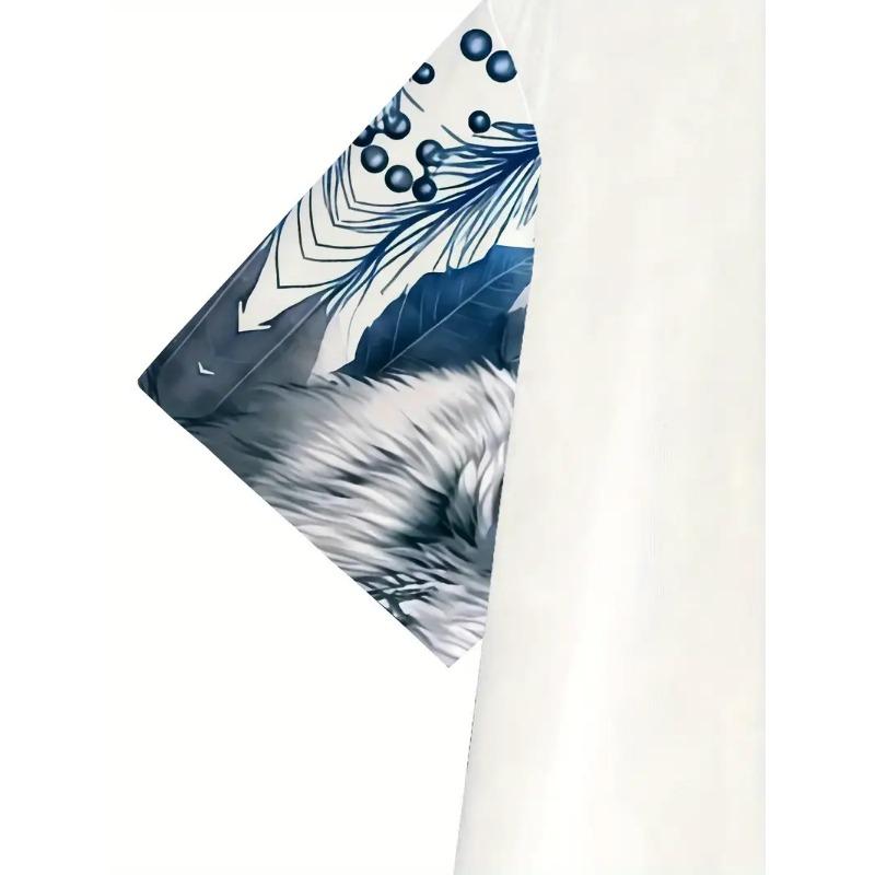 Men's 3D Printed T-shirt Casual Round Neck Lightweight Summer Trend Fashionable Versatile Wolf Pattern T-shirt