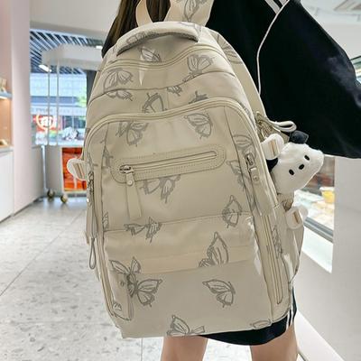Verano Nuevo Mochila Americana de Alta Gama Estampada con Mariposas Estudiante Gran Capacidad Versátil Bolso de Doble Hombro