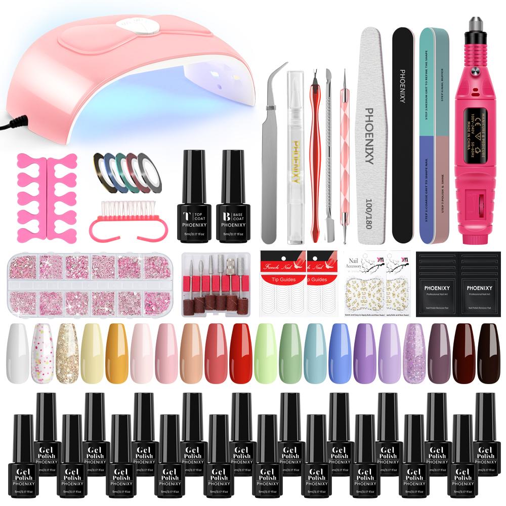 PHOENIXY 54W LED UV Lamp Professional Nail Set 5ML Gel Nail Polish  Nail Dryer Nail Drill Machine Soak Off Manicure Set and Nail Art Decoration Tools