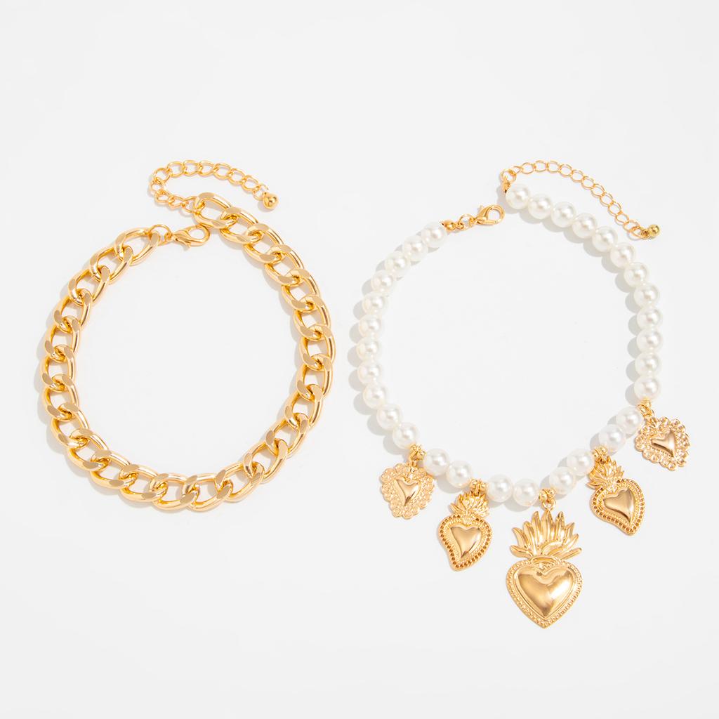 Creative Cross Love Pendant Pants Anklet Decoration, Fashionable Imitation Pearl Beaded Ankle Chain Decoration