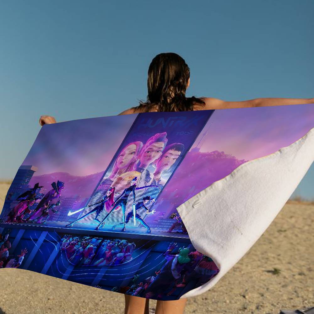 Kpop D-demon Hunters Beach Towel Colorful Bath Towels For Girl Microfiber Quick Dry Custom Sand Free Beach Yoga Spa Gym Pool