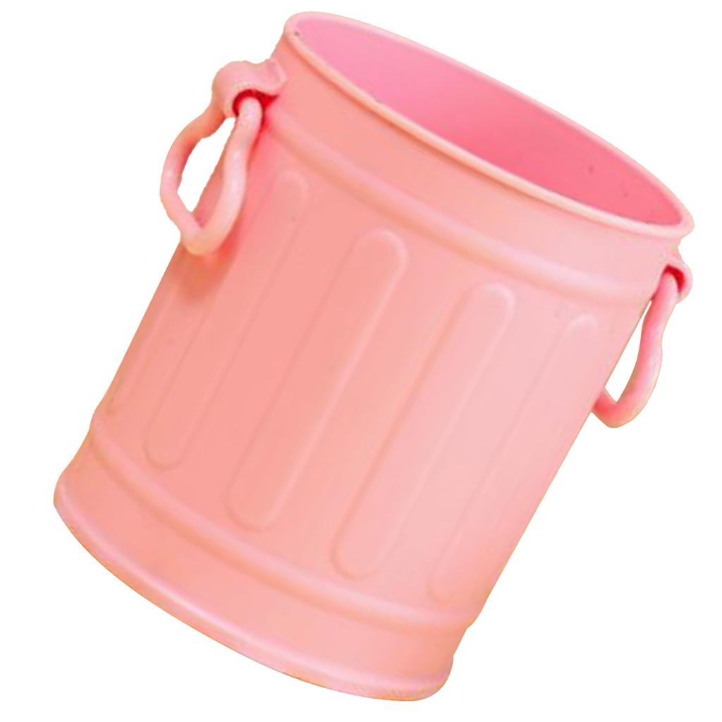 Pen Holder Pencil Bucket Plastic Makeup Brush Organizer Desktop Stationary Supplies Container with Handles for Office School Home Pink