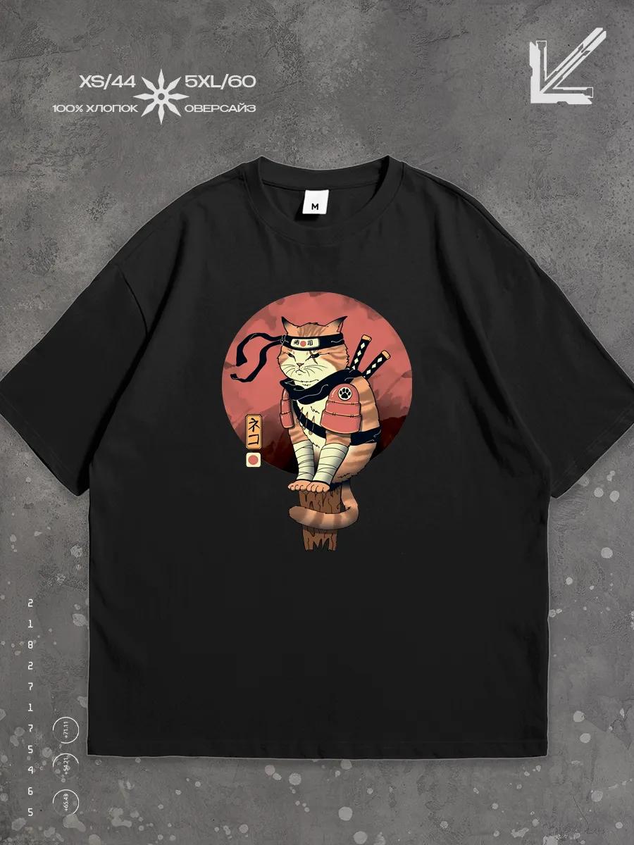 T-shirt with Samurai Cat print L