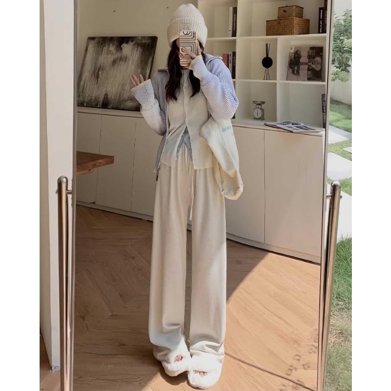 Autumn Winter Solid Color Loose Casual High Waist Wide Leg Pants Women Simple All-match Straight Trousers