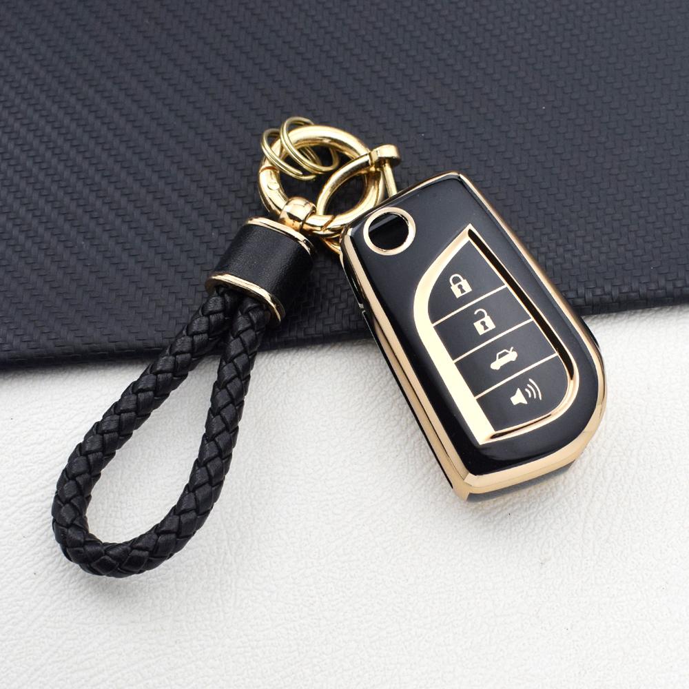 4 Buttons Soft Tpu Car Key Shell For Toyota Hilux Corolla Prado Fortuner Rav4 C-Hr Avensis | Anti-Scratch Key Case With Key Ring