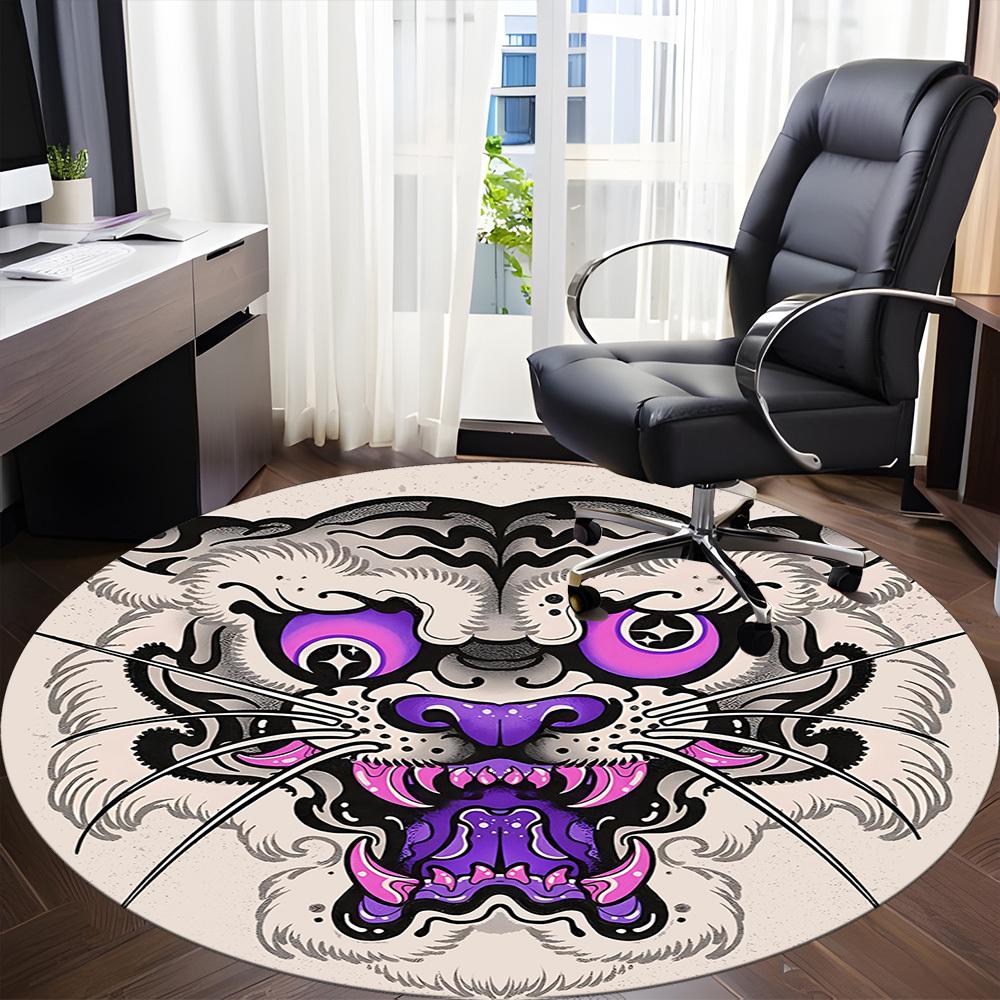 1pc Tiger Face Office Round Area Rug, Indoor Mat Suitable For Office, Under Office Chairs Bedroom Living Room Home Decor, Room Deco
