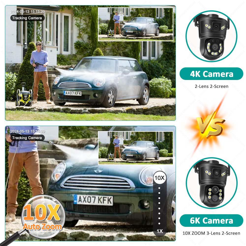 12MP 6K WiFi IP 10X Zoom Three Lens Outdoor PTZ Camera Auto Tracking 4K Video Surveillance Security Protection