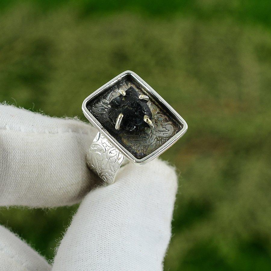 Gift For Her Natural Labradorite Rough Solitaire Adjustable Ring 925 Silver Adjustable