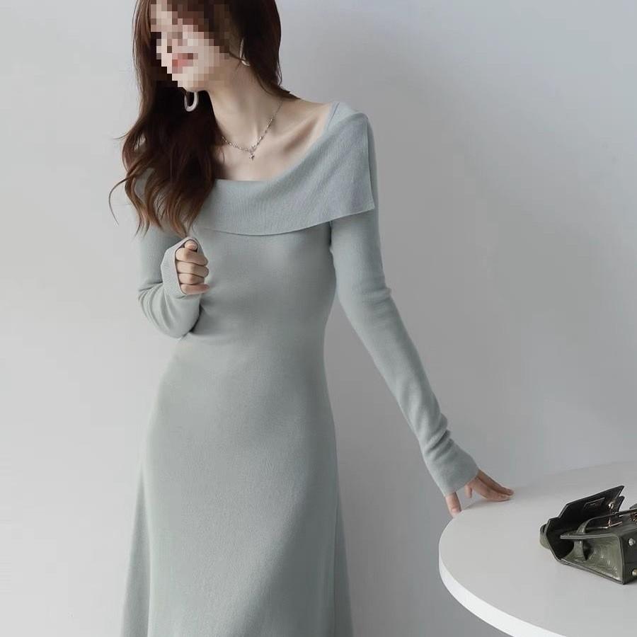 Fashion Knitted Off Shoulder Dress With Long Sleeves For Casual And Party Wear