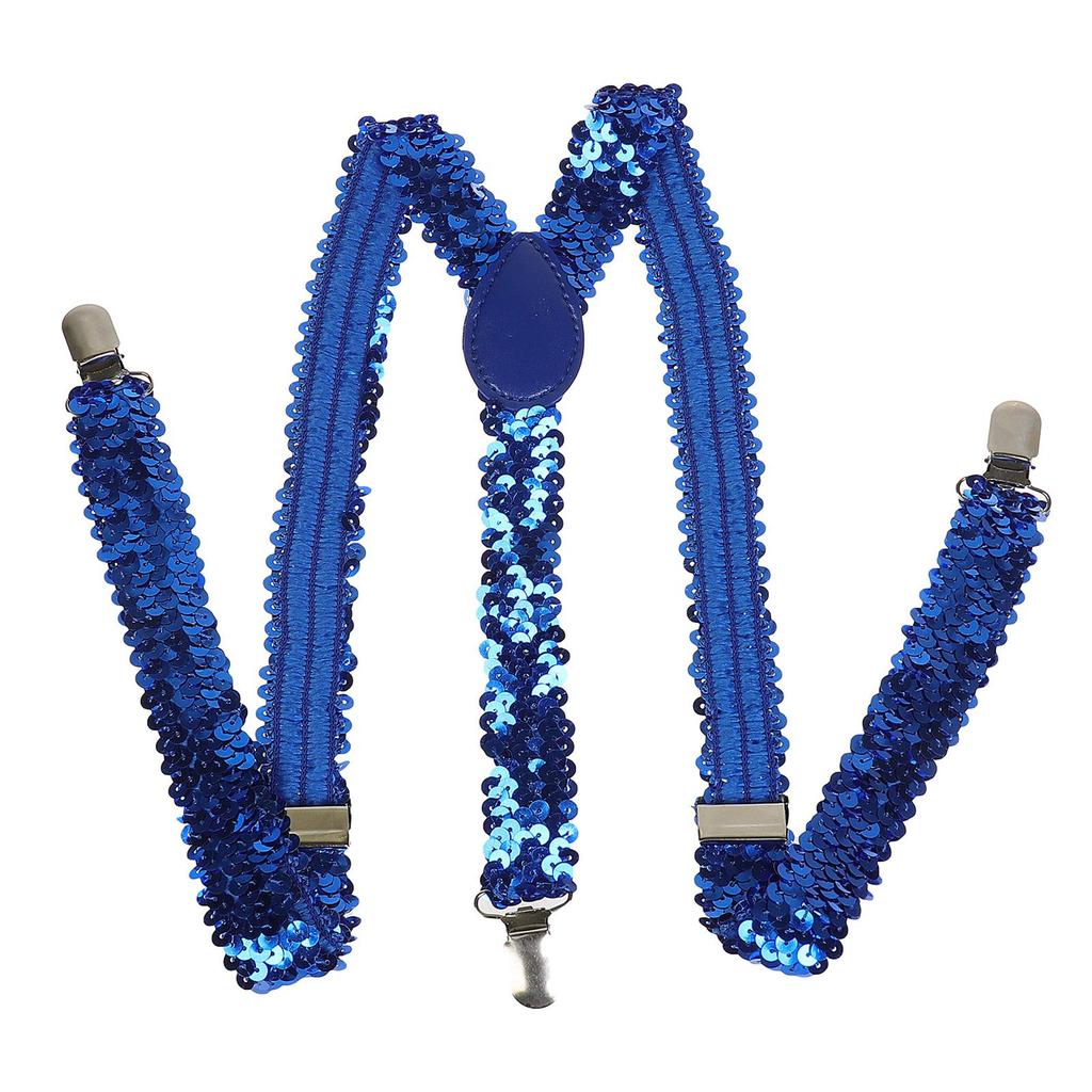 Unisex Sequin Y Back Suspenders 3 Clips Adjustable Elastic Braces