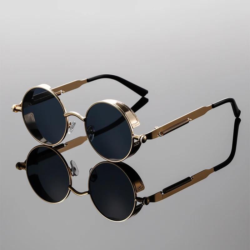 New Fashion Steampunk Metal Shades Original Brand Design Round Decor Sunglasses Chic Vacation Beach Anti UV Sun Glasses