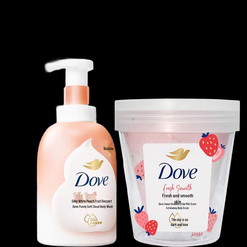 Dove White Peach Shower Mousse & Strawberry Scrub Set