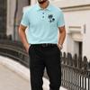 Men Short Sleeve Polo Shirt with Turn Down Collar and Printed Pattern Lightweight Breathable Casual Summer Top