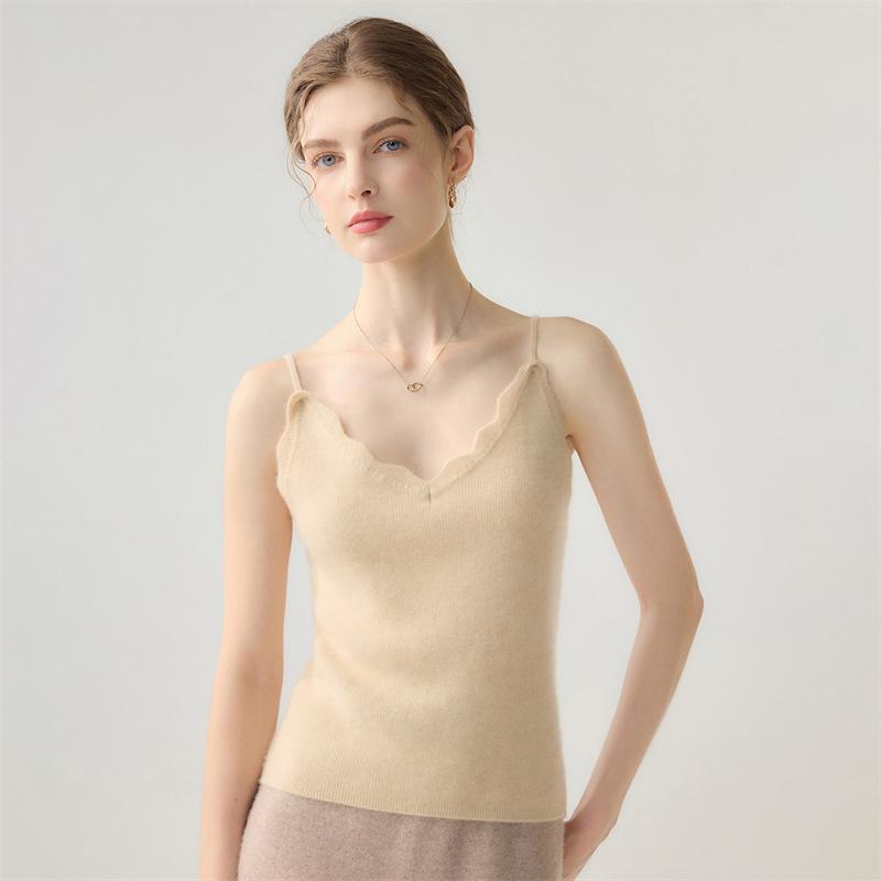 Lekasha Damen 100% reines Kaschmir 12-Gauge V-Ausschnitt Camisole für Herbst und Winter