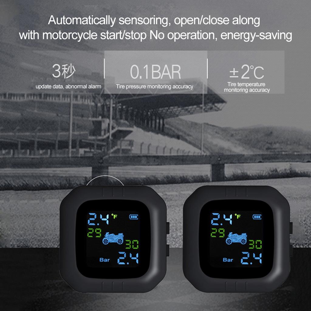 Wireless TPMS Motorcycle Tire Pressure Monitoring System Real-time Tire Pressure Monitor LCD Display with Waterproof, Dustproof Design for Safe Fuel S