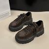 Womens Derby Shoes Autumn British Style Female Footwear Loafers With Fur Round Toe Clogs Platform Casual Sneaker Leather