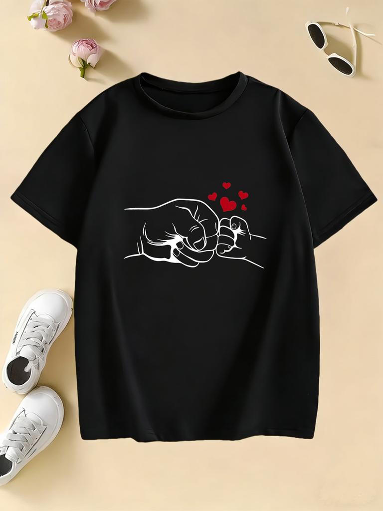 Lovely Daddy Love Hand Design T Shirts Kids Childrens Tshirt Boys Girls Summer Spring Casual Top Tee