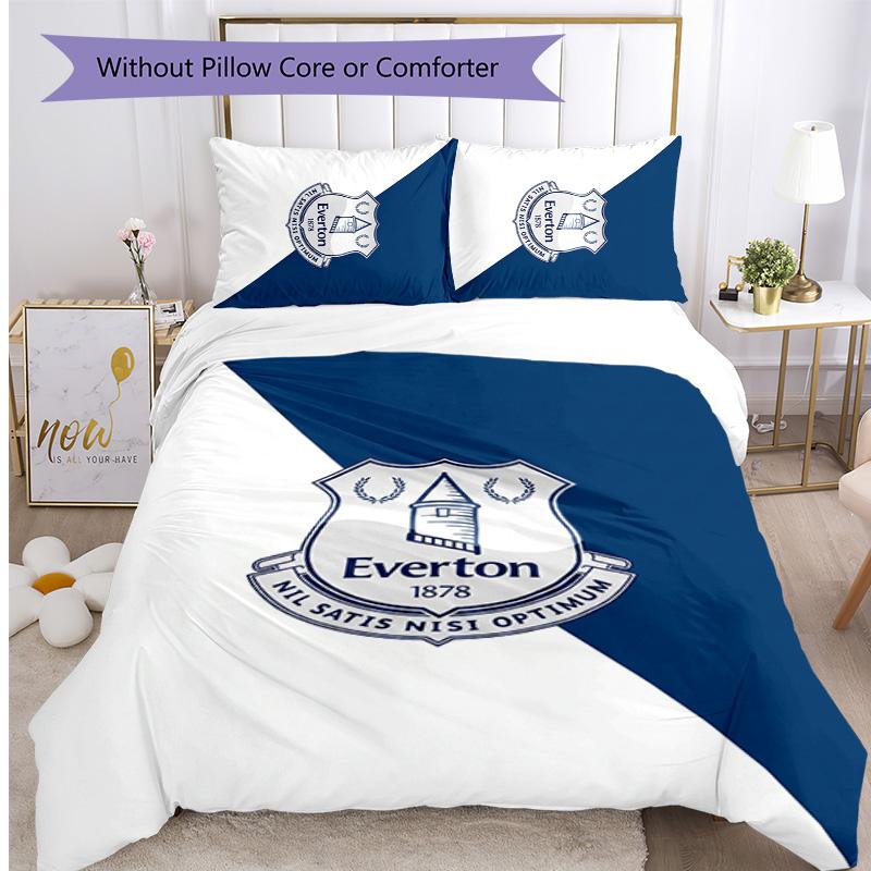 Everton Football Printed 3 Pieces Bedding Set, Comfortable Skin Friendly Bedroom Duvet Cover Set
