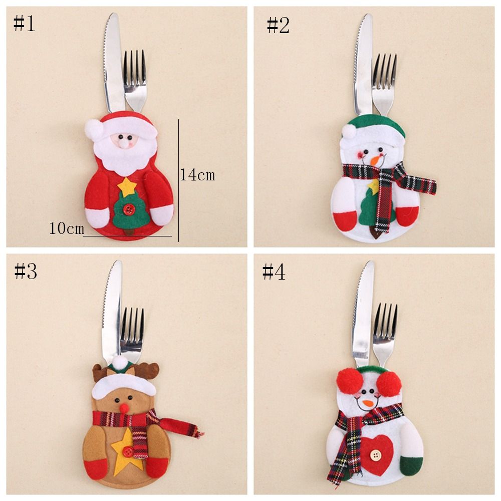 Reusable Christmas Tableware Holder Bag Santa Snowman Elk Christmas Fork Pocket  Xmas