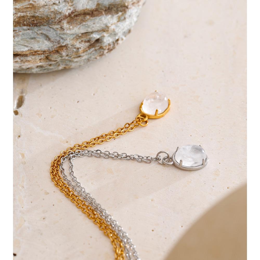Eetit Simple Stainless Steel Natural Stone Oval Pendant Necklace Popular Fashion Collar Jewelry Hypoallergenic