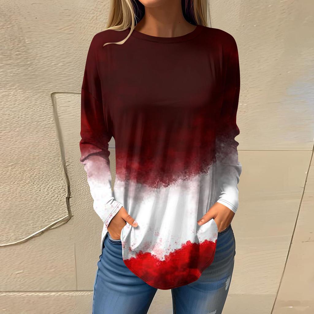 Dámská móda Volné tričko s kulatým výstřihem a halloweenským potiskem s dlouhým rukávem