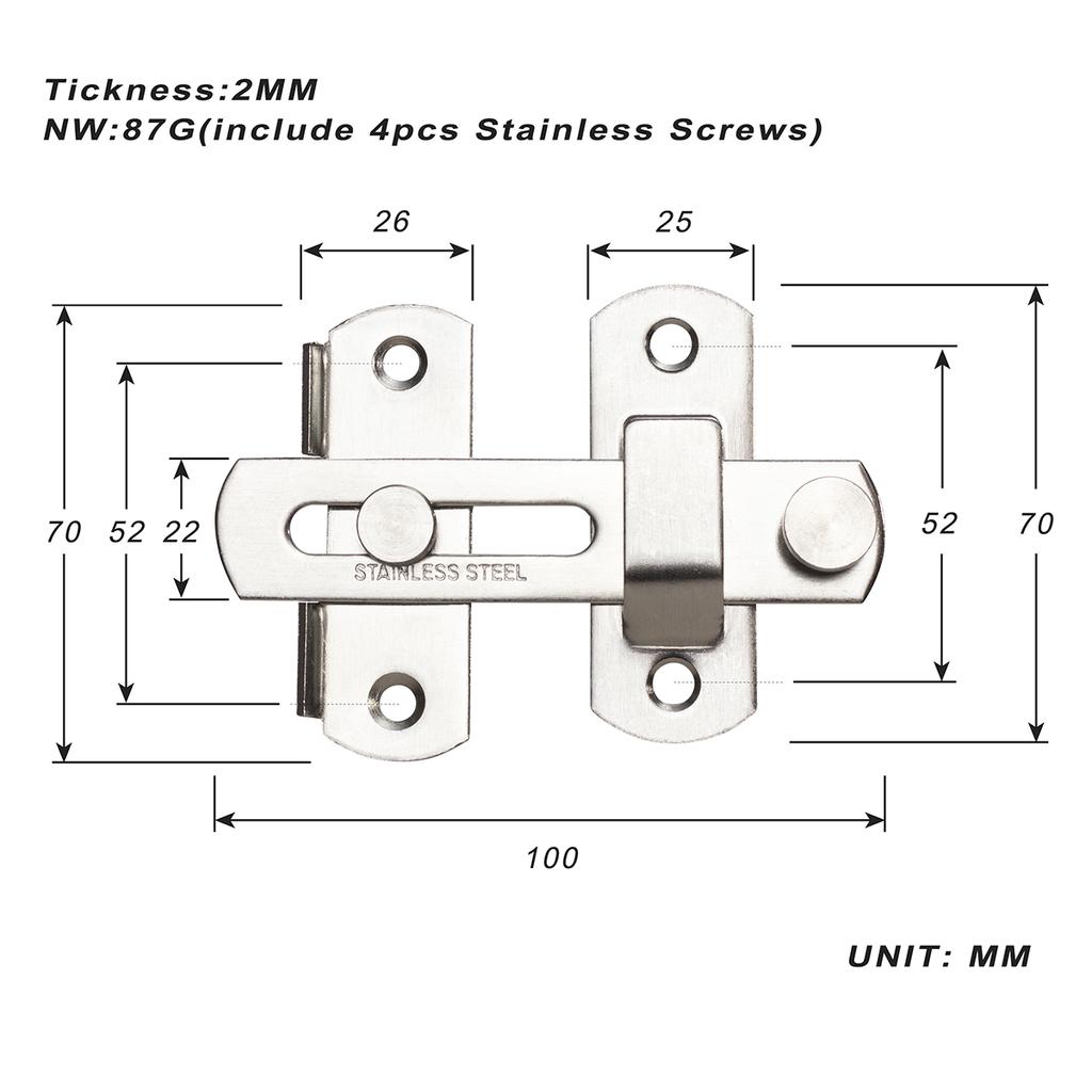Zăvoare de poartă din oțel inoxidabil Keenkee, zăvor pentru ușă de animale de companie, cu șurub, încuietoare robustă cu clapetă, grosime de 2 mm