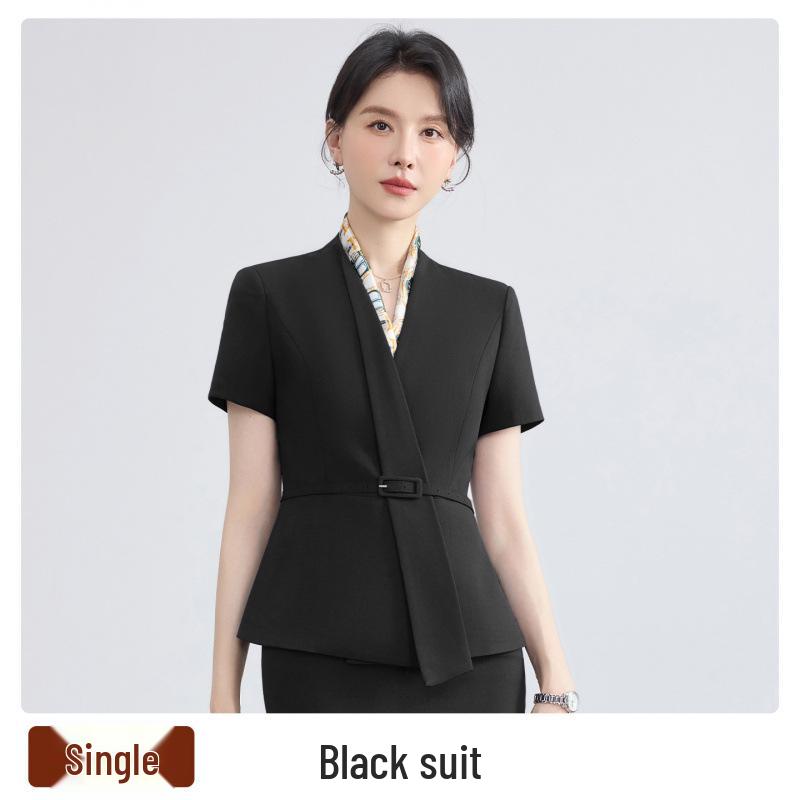 

Women s Apricot Short-Sleeved Summer Suit Set, 2026 New Style, Professional MC/Host Formal Wear, Beauty Salon Work Attire 5XL