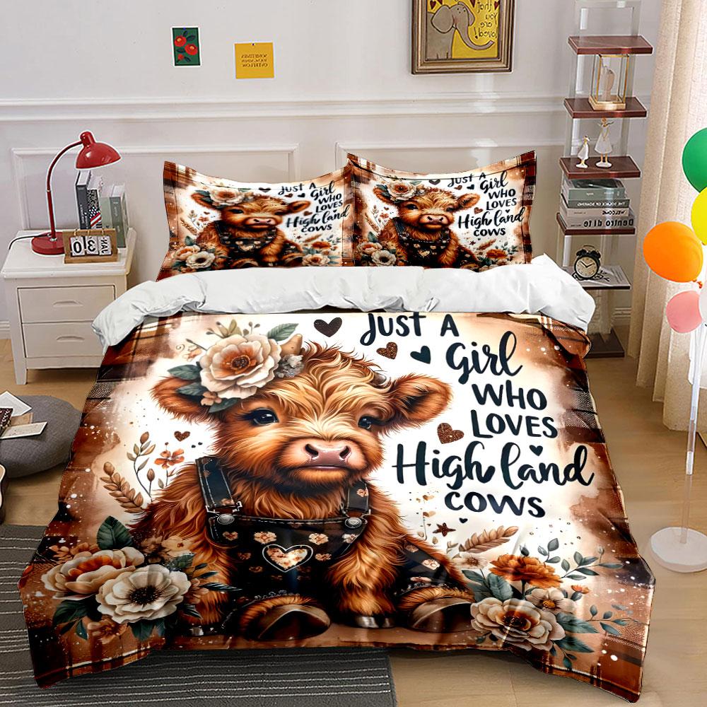 Highland Cow Floral Bedding Set Bedding Duvet Cover Set Duvet Cover Pillowcases (1 * Duvet Cover 2 * Pillowcases, without duvet insert)