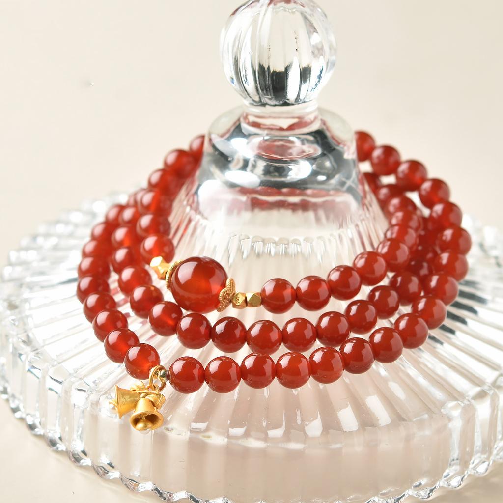Red Agate Bracelet for Women, Chalcedony Loose Beads, Bell Dragon Zodiac Red Bracelet, Agate Bracelet