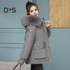 Women Winter Coat Thick Plush Furry Hooded Long Sleeves Pockets Drawstring Waist Zip-up Windproof Mid Length Overcoat Outdoor Outwear