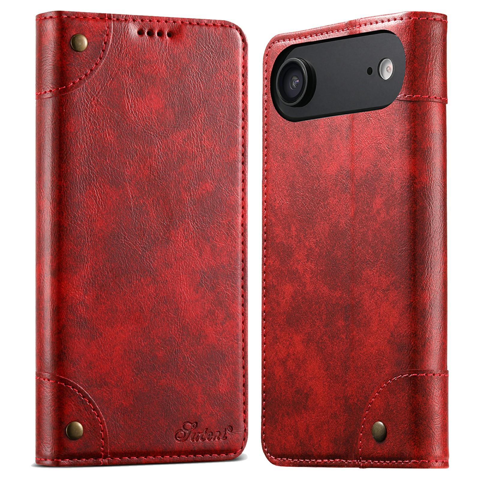 

SUTENI For iPhone 17 Air Case PU Leather Stand Wallet Phone Cover Red