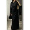 Fashion Satin Solid Robe Dress Ladies Temperament O-neck Slim Evening Dress Elegant Batwing Sleeves High Waist Pleats Long Dress