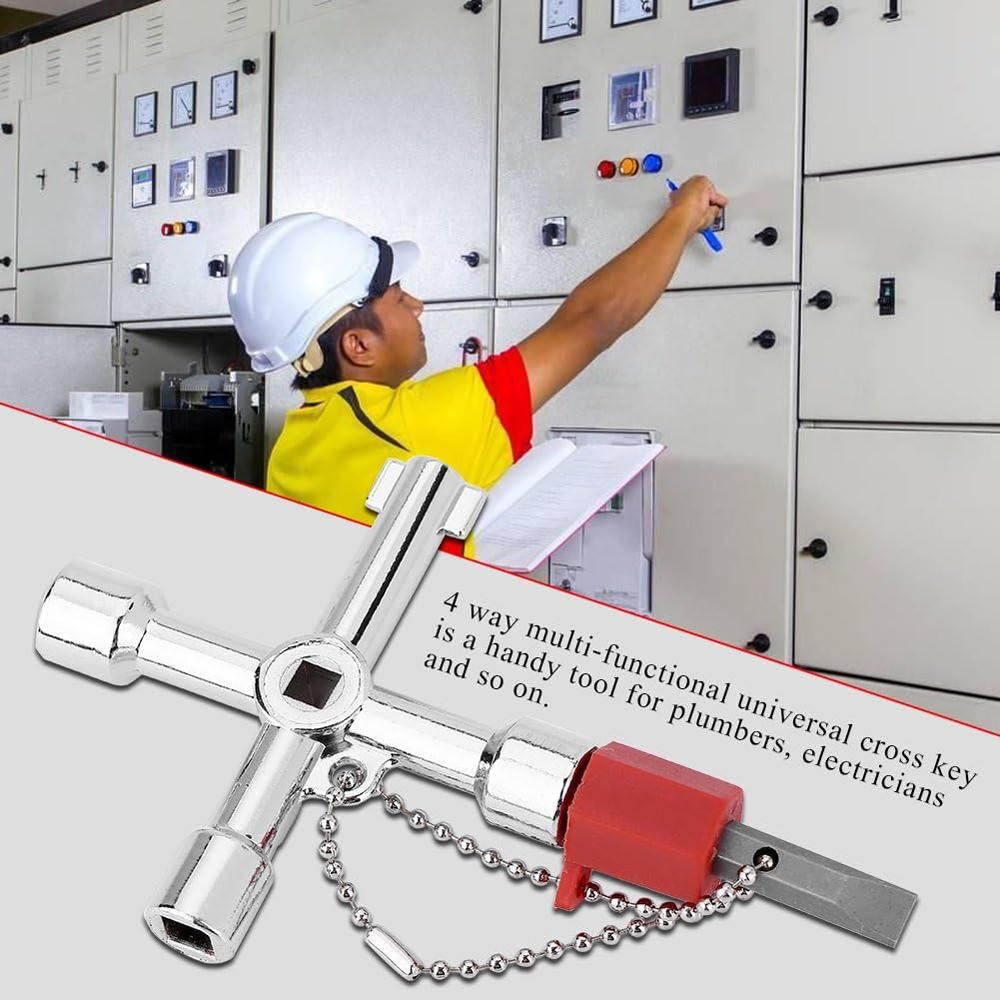 4 Way Cross Key Zinc Alloy Multifunction Triangle Wrench Key Universal Opening Key Plumbers Electricians Tool Elevator Cabinet Decoration