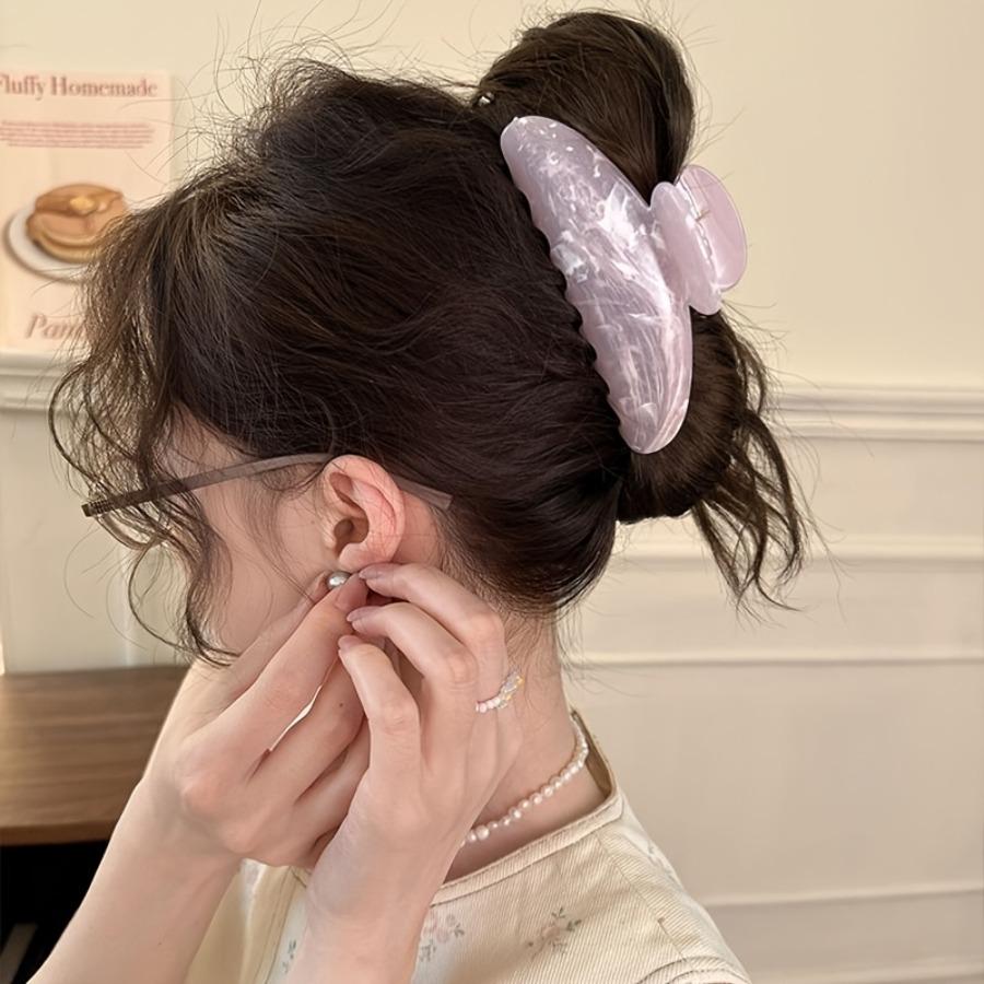 3-Color Set Marble Streamer Cloud Pattern Crescent Acetate Hair Clip, High-End Fashionable Sweet Hair Accessory