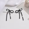 Crystal Bow Knot Tassel Drop Earrings, Silver/Black Rhinestone Long Dangle Earrings for Women