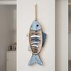 Wood Fish Decors Wall Hanging Ornament Mediterranean Fish Bone Decorations for Beach Home Bathroom Nautical Theme
