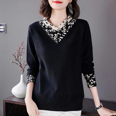 Tops Mujer Talla Grande Otoño Invierno Largo Medio Terciopelo Grueso Elástico Camisa Estampado Moda Suelto Casual Tops