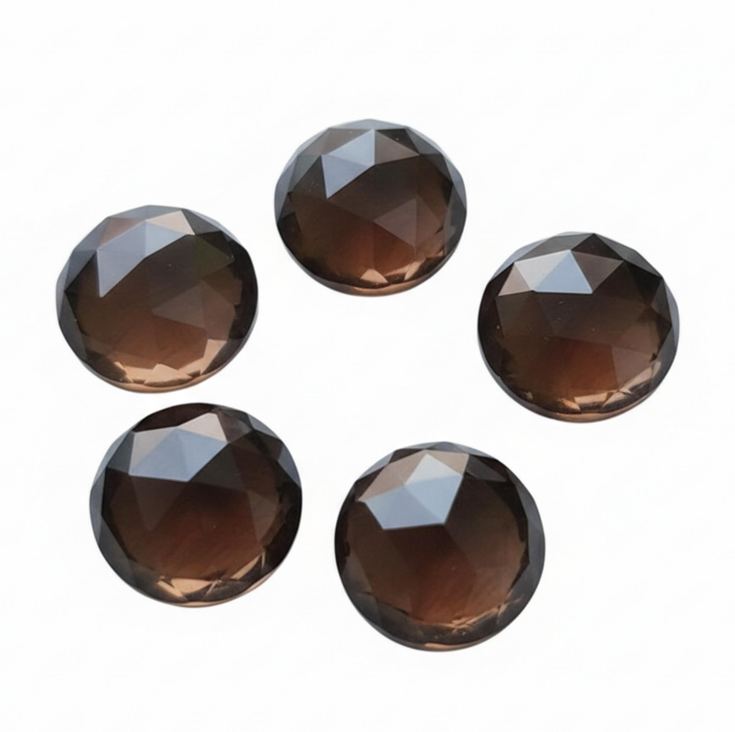 Кабошоны дымчатого кварца с огранкой «роза», круглые дымчатые кварцевые камни коричневого цвета, набор кабошонов с огранкой, материалы для изготовления ювелирных изделий 5mm коричневый