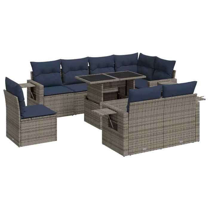 VidaXL Garden Furniture Set with Cushions 9pcs Grey Woven Resin, Outdoor Sofa Set, Garden Lounge 3326502