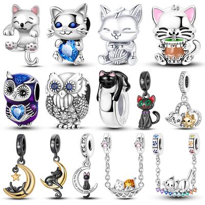 Cute Cat Shape Pendant Charm Beads Fits 3Mm Bracelets Bangle Necklace Women Copper Fine Jewelry Luxury Diy Party Festival Gifts