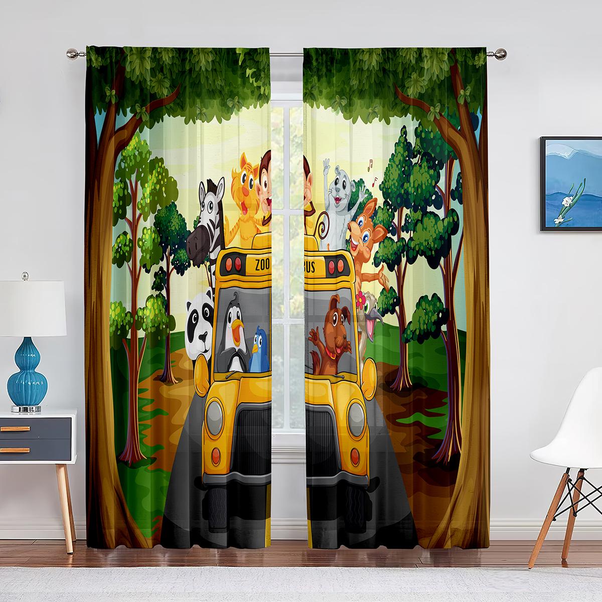 Мультяшный зоопарк тема оконные тюль занавески животные дикая природа тигр панда — фото 15