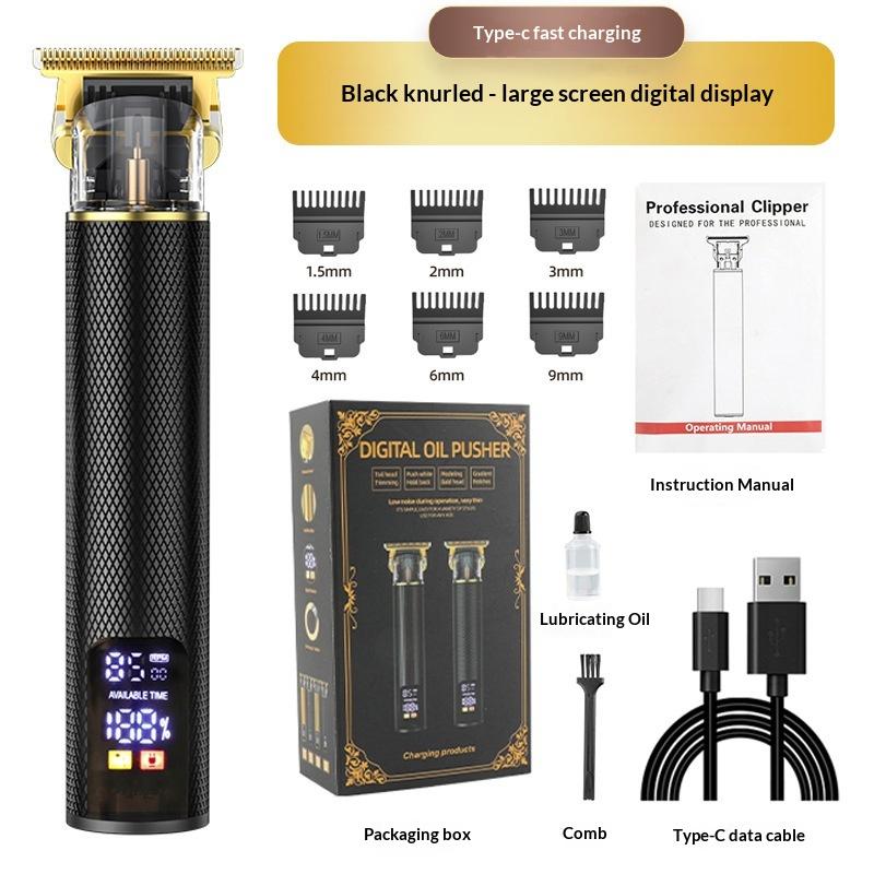 Hair Clipper Digital Display Electric Hair Clipper Professional Carving Oil Head Push Multifunctional Electric Clipper Rechargeable