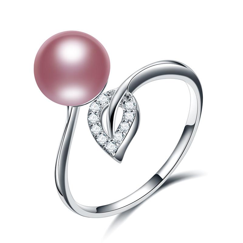 HENGSHENG Fashion Elegant Original 925 Sterling Silver Rings for Women Leaf design Ring Clear CZ Wedding Natural Pearl Jewelry resizable фиолетовый
