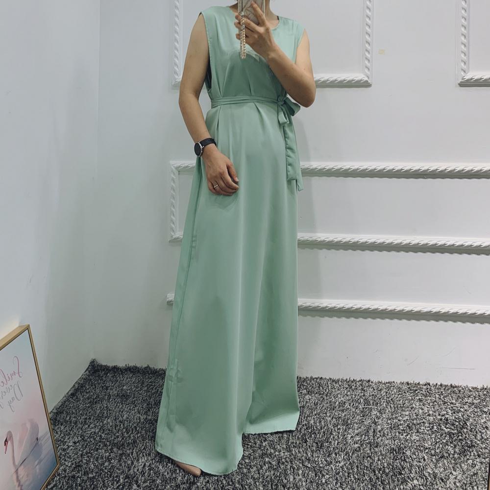 Muslim Long Dress Women Abaya Dubai Arab Fashion O-Neck Sleeveless Ramadan Turkey Abayas Islamic Clothing