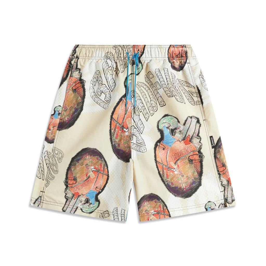 Li Ning Basketball Series Full Print Mid Waist Comfortable Breathable Versatile Straight Leg Sports Shorts Men shorts Gravel-Gray AKSU443-2