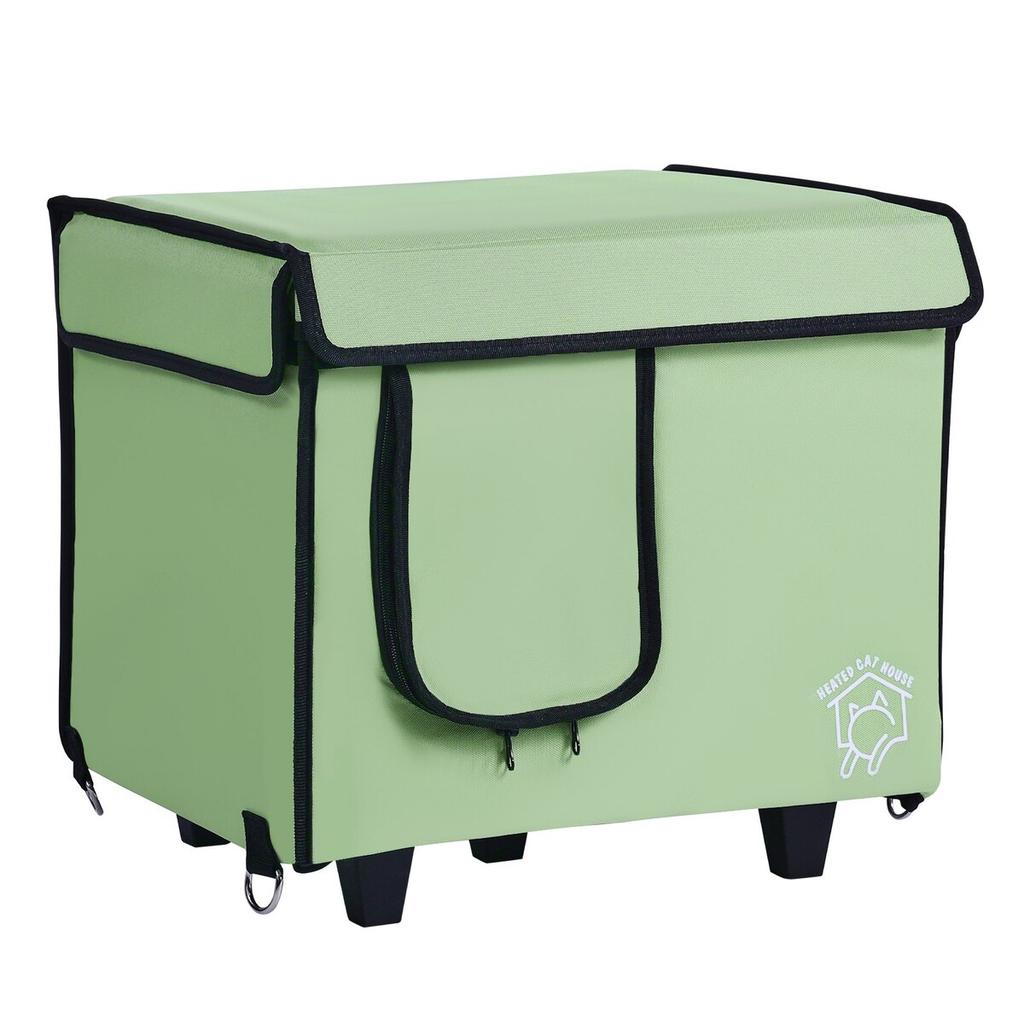 Elevated Heated Cat House Cuboid Kitty Shelter with Heated Pad Green (S)
