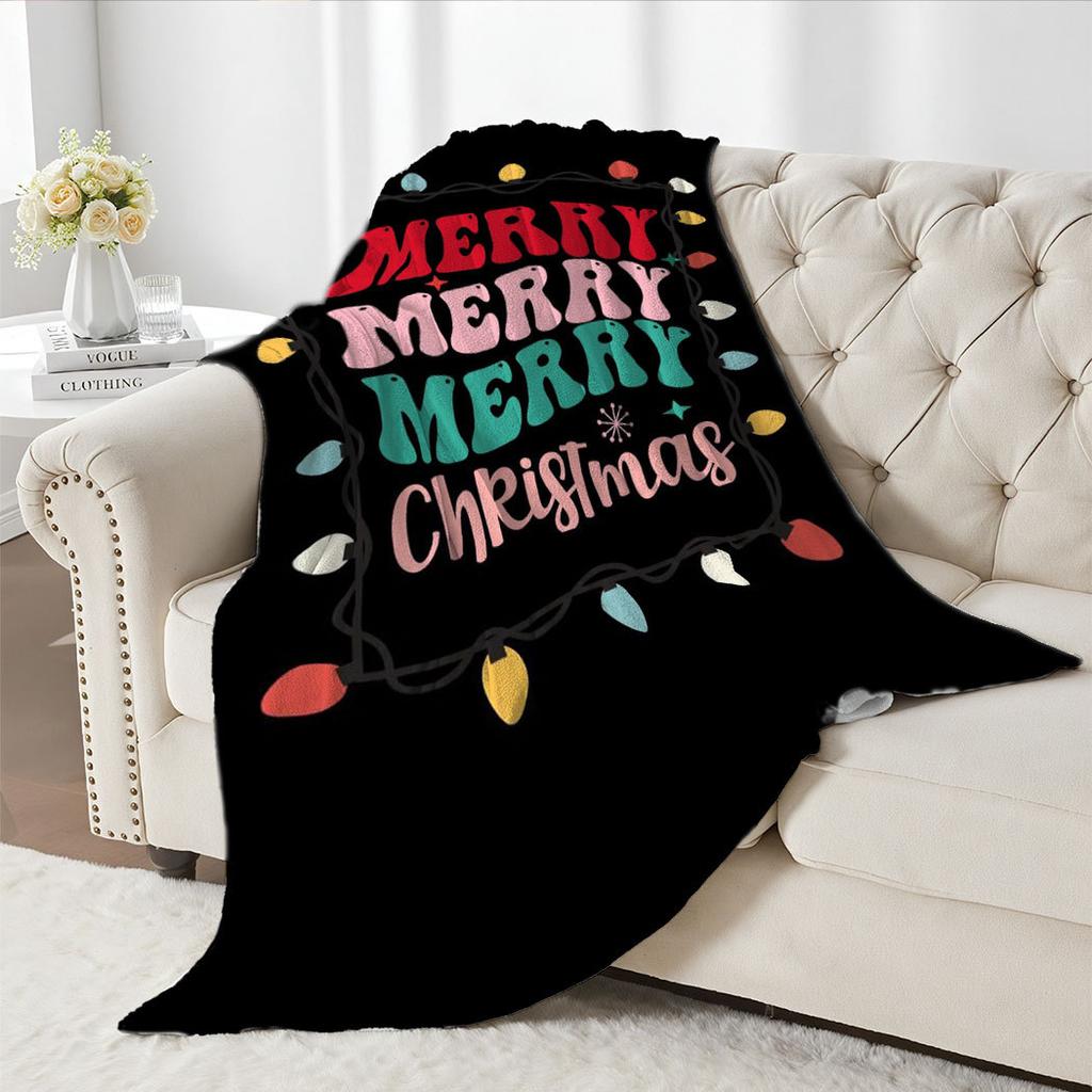 Christmas Colorful Letters Printed Blanket for Sofa Travel Camping Living Room Office Conditioning Blanket for All Seasons Gifts